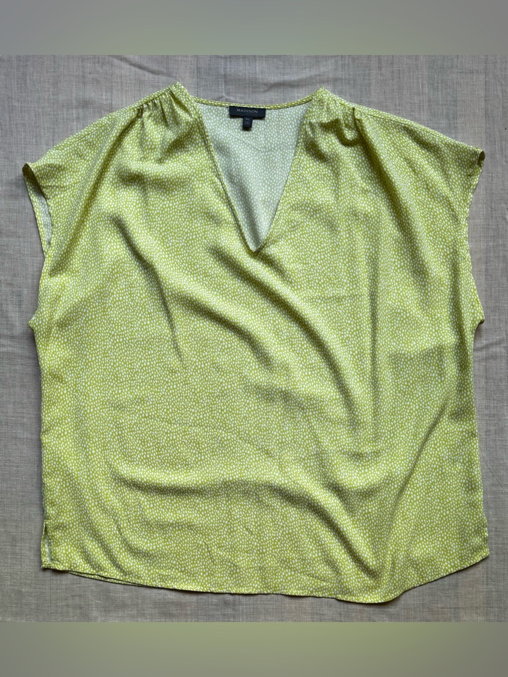 Madison Yellow-Green Dotted V-Neck Blouse